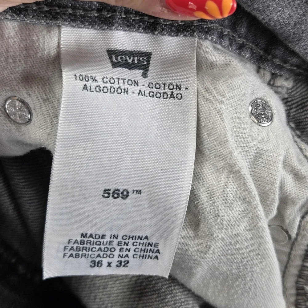 Levis 569 Jeans Mens Gray Charcoal Wash Relaxed Straight Zip Fly Fits 34x28